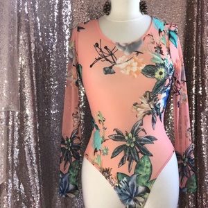 Floral mesh body suit